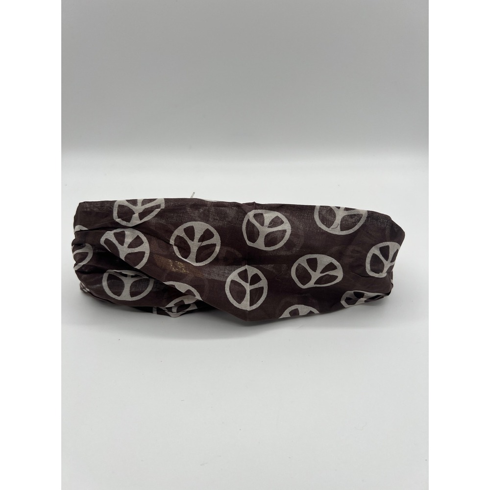 Raj Peace Sign Print Cotton Headband Brown Boho Elastic Hair Accessory NWT